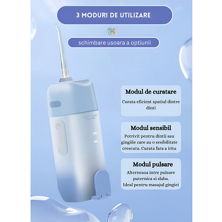 Bomstom Electric Water Flosser 200ml 3 Modes Compact Telescopic, Blue