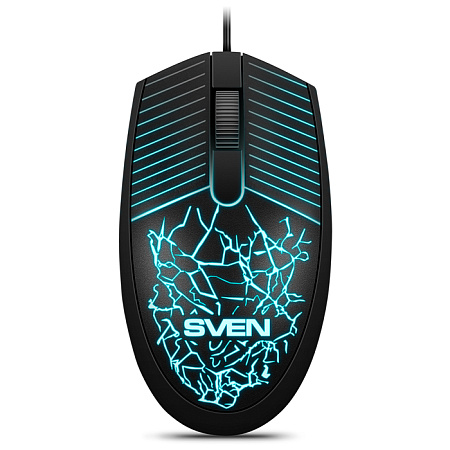 Mouse SVEN RX-70, 1200 dpi, 3 buttons, Ambidextrous, Backlight, Soft Touch , 87g., 1.5m, USB, Black