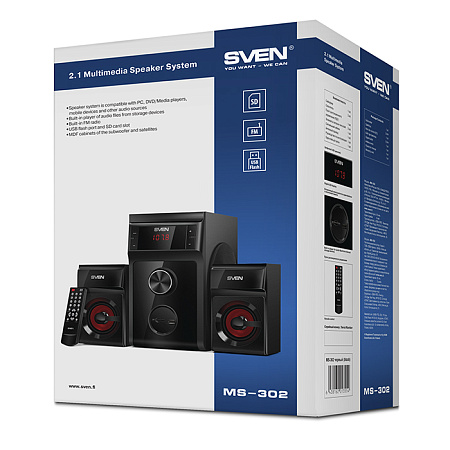 Speakers SVEN "MS-302" SD-card, USB, FM, Black, 40w / 20w + 2x10w / 2.1