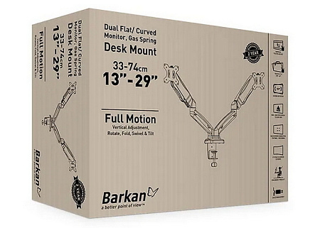 Table/desk stand for 2 monitors Barkan M142P, 13"-29" 75x75,100x100, up to 12kg