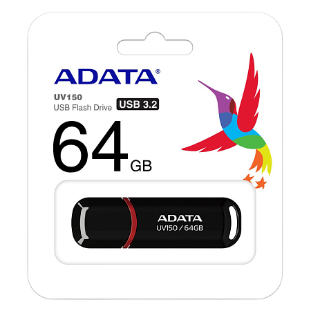 USB Flash накопитель ADATA UV150, 64Гб, Черный/Красный