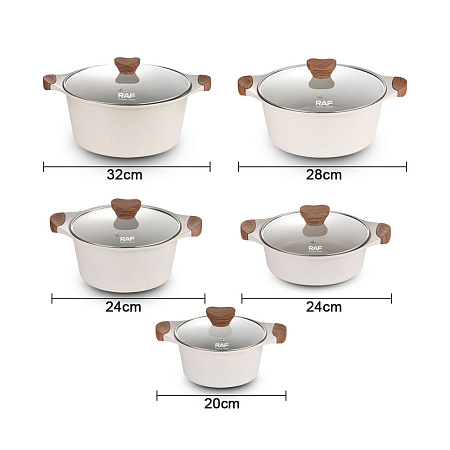 Raf Cookware Set Pans With Lids R.80003, 5pcs Set, White