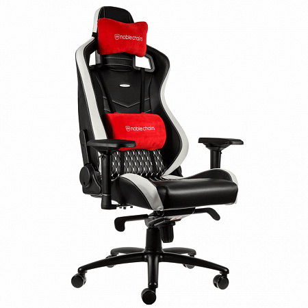 Gaming Chair Noble Epic NBL-RL-EPC Black/Red/White Real Leather,  Max load 120kg / height 165-180cm