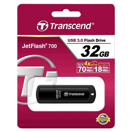 USB Flash накопитель Transcend JetFlash 700, 32Гб, Чёрный