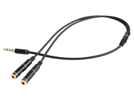 Аудио адаптер Cablexpert CCA-417M, 3.5mm 4-pin (M) - 2x 3.5mm 3-pin (F), 0,2м, Чёрный