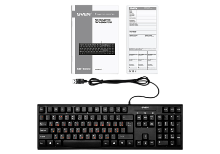 Keyboard SVEN KB-S300, Classic layoutt, Splash proof, 1.5m, USB, EN/RU, Black
