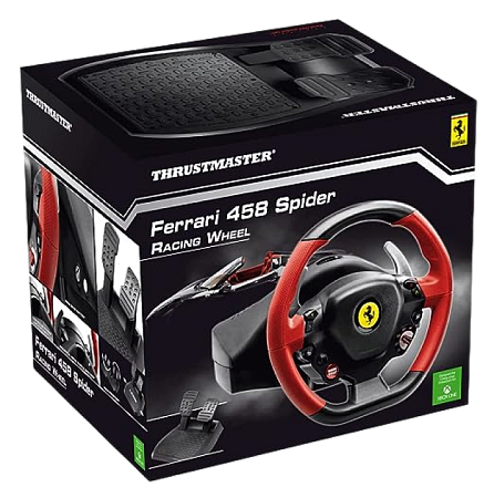 Wheel Thrustmaster Ferrari 458 Spider, 240 degree, Two 100%-metal paddle shifters. 2-pedal pedal set