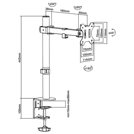 Table/desk stand for  monitor Brateck LDT12-C011, 13"-27", max.7kg, VESA: 75x75, 100x100