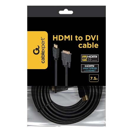 Cable HDMI to DVI  7.5m Cablexpert, male-male, GOLD, 18+1pin single-link, CC-HDMI-DVI-7.5MC