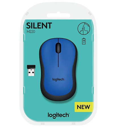 Wireless Mouse Logitech M220 Silent, 1000 dpi, 3 buttons, Ambidextrous, 75,2g., 1xAA, 2,4Ghz, Blue