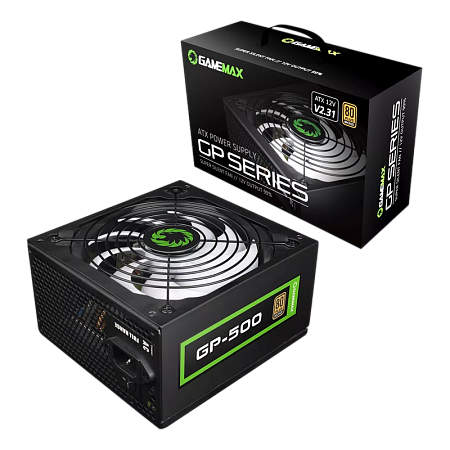 Power Supply ATX 500W GAMEMAX GP-500, 80+ Bronze, 140mm, Active PFC, DC/DC, Flat cable design, Black