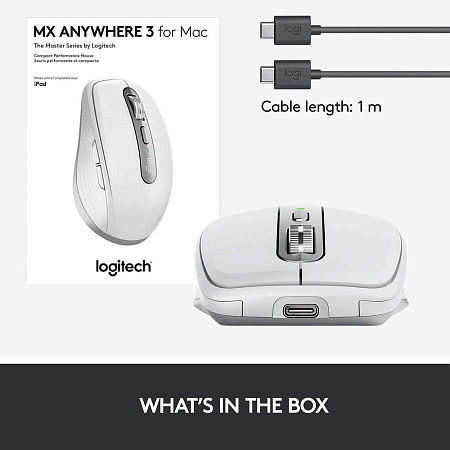 Wireless Mouse Logitech MX Anywhere 3 for Mac, 200-4000 dpi, 6 buttons, Ambidextrous, 99g, 500mAh, B