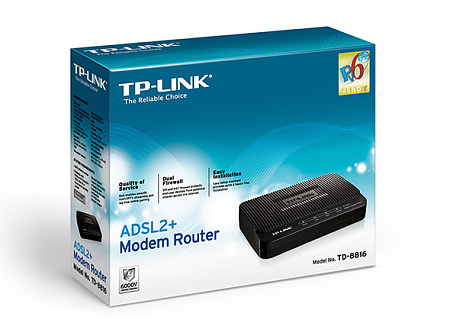ADSL Модем TP-LINK TD-8816, ADSL/ADSL2/ADSL2 + до 24 Мбит/с, Чёрный
