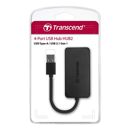 USB  3.0 Hub 4-port Transcend "TS-HUB2K" Black (1xUSB-A 3.0 to 4xUSB-A 3.0 5Gb/s)