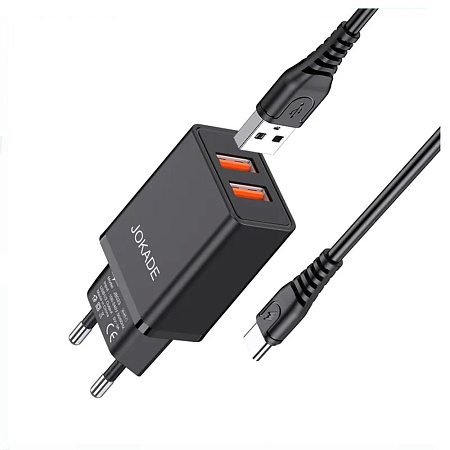 Jokade Wall Charger with Cable USB to Type-C Dual Port 5A Yiyue, Black