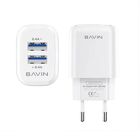 BAVIN Wall Charger Dual USB 2.4A + Cable Lightning, White