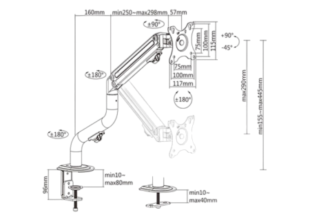 Table/desk 1-display mounting "MA-DA1-02" Gembird (rotate,tilt,swivel),17”-32”,up to 9 kg,VESA:75x75