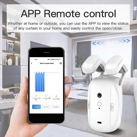 Smart Curtain Motor Electric Cornice WiFi Rechargeable 4000mAh, White