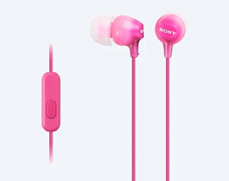 Earphones  SONY  MDR-EX15AP, Mic on cable,  4pin 3.5mm jack L-shaped, Cable: 1.2m, Pink