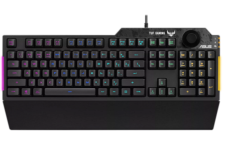 Gaming Keyboard Asus TUF Gaming K1, Mech-Brane, Volume knob, Spill-resistance, 5-zone RGB, Macro Key