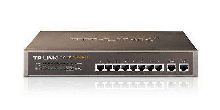 8-port 100Mbps + 2-port Gigabit Switch TP-LINK "TL-SL1210", 1U 13-inch rack-mountable steel case