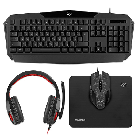 Gaming Keyboard & Mouse & Mouse Pad & Headset SVEN GS-4300, Black, USB/3.5mm