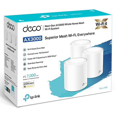 Whole-Home Mesh Dual Band Wi-Fi 6 System TP-LINK, "Deco X60(3-pack)", 3000Mbps, MU-MIMO, Gbit Ports