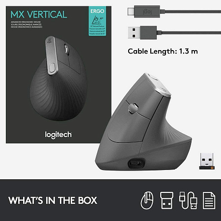 Wireless Mouse Logitech MX Vertical, 400-4000 dpi, 6 buttons, Ergonomic, 135g., 57° tilt, , 240mAh, 