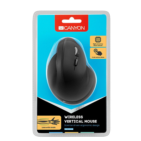 Wireless Mouse Canyon MW-16, Vertical, Optical, 800-1600dpi, 6 buttons, Ergonomic, 1xAA, Black