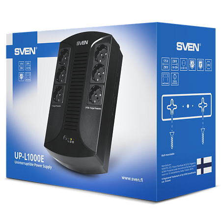 UPS SVEN  UP-L1000E, 1000VA/510W, Line Interactive, AVR, LED, 6 x Shuko sockets