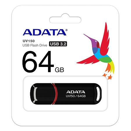 USB Flash накопитель ADATA UV150, 64Гб, Черный/Красный