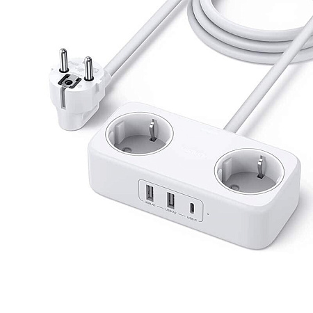 UGREEN Power Strip 2 Plug + 2*USB-A + 1*USB-C, 30W DigiNest Life EU CD280, White