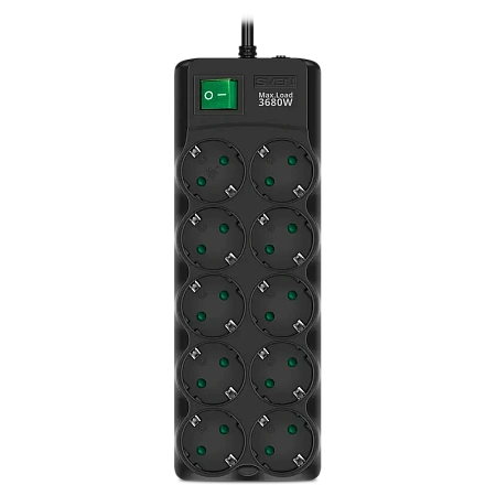 Сетевой фильтр SVEN SF-10E-16, 10 Розеток, 1,8м, Черный
