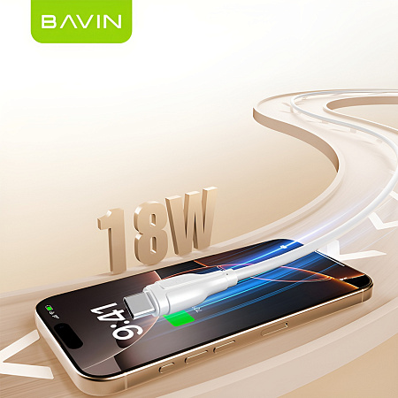 BAVIN Charging & Data Cable USB to Type-C, TPE, 1m, 18W, White