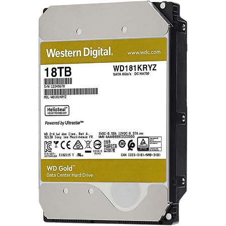 3.5" HDD 18.0TB-SATA-512MB Western Digital "Gold (WD181KRYZ)", Enterprise, CMR, 7200rpm, 2.5M (MTBF)