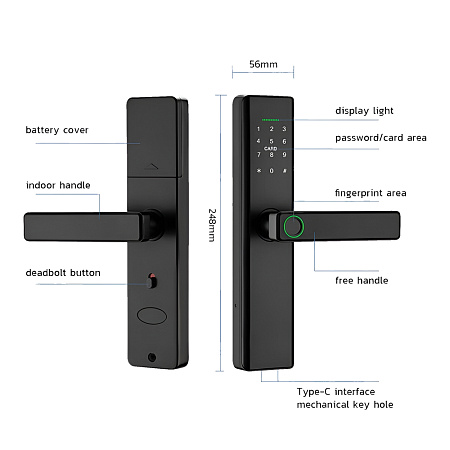 Smart Lock with Fingerprint Outdoor, Password. Tuya APP G518, Black Smart Lock with Fingerprint Outdoor, Password. Tuya APP G518, Black