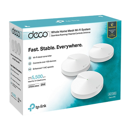 Whole-Home Mesh Dual Band Wi-Fi AC System TP-LINK, "Deco M5(3-pack)", 1300Mbps, MU-MIMO, Gbit, BT Whole-Home Mesh Dual Band Wi-Fi AC System TP-LINK, "Deco M5(3-pack)", 1300Mbps, MU-MIMO, Gbit, BT