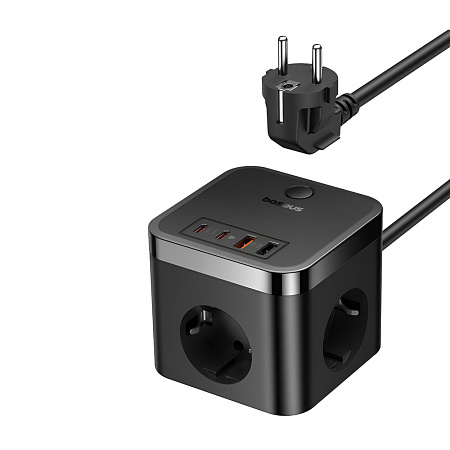 Baseus Power Strip Cube 30W 3AC+2*USB-A+2*Type-C 1,5M, PowerCombo Cube, Cluster Black