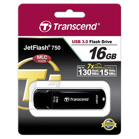 USB Flash накопитель Transcend JetFlash 750, 16Гб, Чёрный