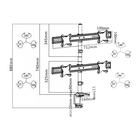 Table/desk stand for 4 monitors Reflecta PLANO Desk 23-1010Q, 13"-23 ", 75x75, 100x100, 8kg/bracket.