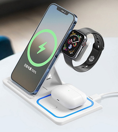 Wireless Charger XO, 3in1, WX023, White (apple supporting) Wireless Charger XO, 3in1, WX023, White (apple supporting)