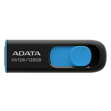 128GB  USB3.1 Flash Drive ADATA "UV128", Black-Blue, Plastic, Slider (R/W:90/40MB/s)