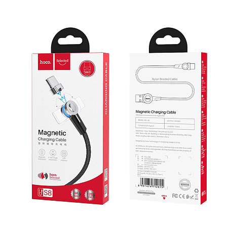 Hoco Cable USB to Type-C Magnetic S8 2.4A 1.2m, Black Hoco Cable USB to Type-C Magnetic S8 2.4A 1.2m, Black