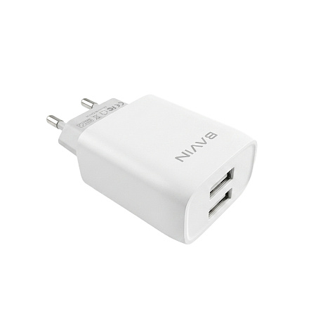 BAVIN Wall Charger Fast Charge, Dual USB Ports, 2.4A, 12W, White