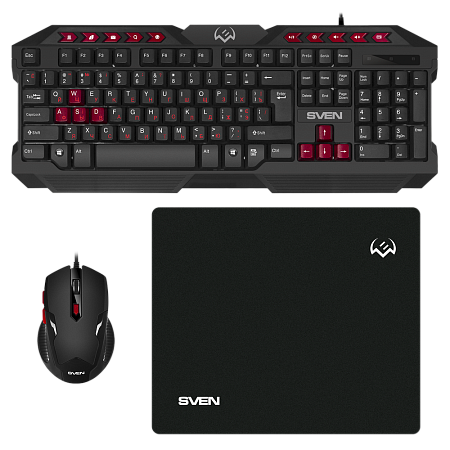 Клавиатура, мышь и коврик для мыши SVEN GS-9200, Проводное, Черный/Красный