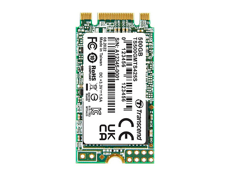 .M.2 SATA SSD  500GB Transcend "TS500GMTS425S" [42mm, R/W:530/480MB/s, 50K/75K IOPS, 180 TBW, 3DTLC]