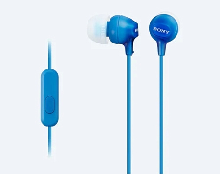 Earphones  SONY  MDR-EX15AP, Mic on cable,  4pin 3.5mm jack L-shaped, Cable: 1.2m, Blue