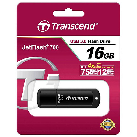 USB Flash накопитель Transcend JetFlash 700, 16Гб, Чёрный