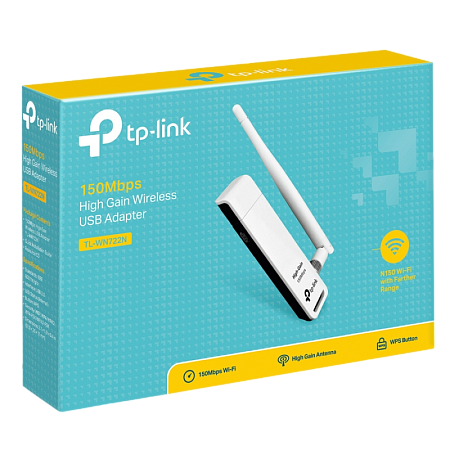 USB2.0 Wi-Fi N LAN Adapter TP-LINK "TL-WN722N", 150Mbps, Detachable Antenna