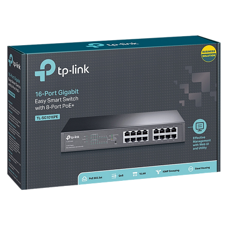 16-port Gigabit Smart PoE+ Switch, TP-LINK "TL-SG1016PE", 8xPoE Ports, 150W Budget